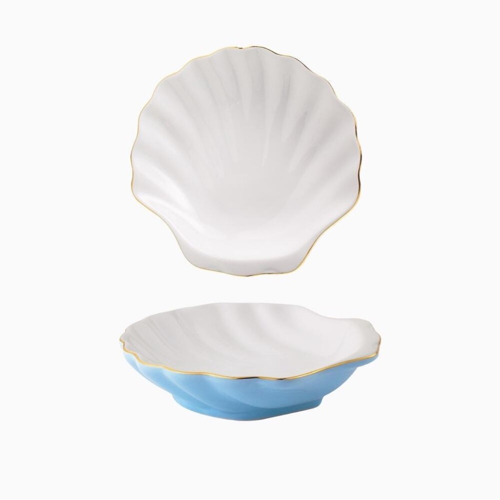 Lilly Pulitzer Hydra Blue Ceramic Shell Appetizers Plate Set of 2 with Gold Trim